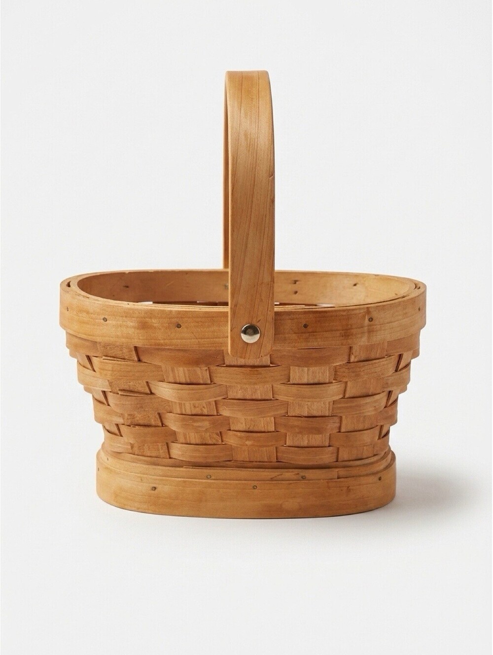Vintage Small Oval Woven Wood Basket Swing Handle Primitive Farmhouse Decor 7"